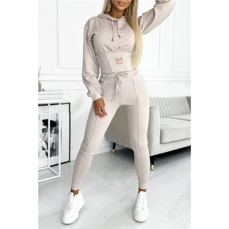 Women's Lace-Up Hoodie and Pants Two-Piece Set