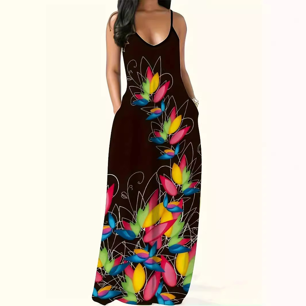 Women's Summer Sleeveless Printed Maxi Dress Polyester