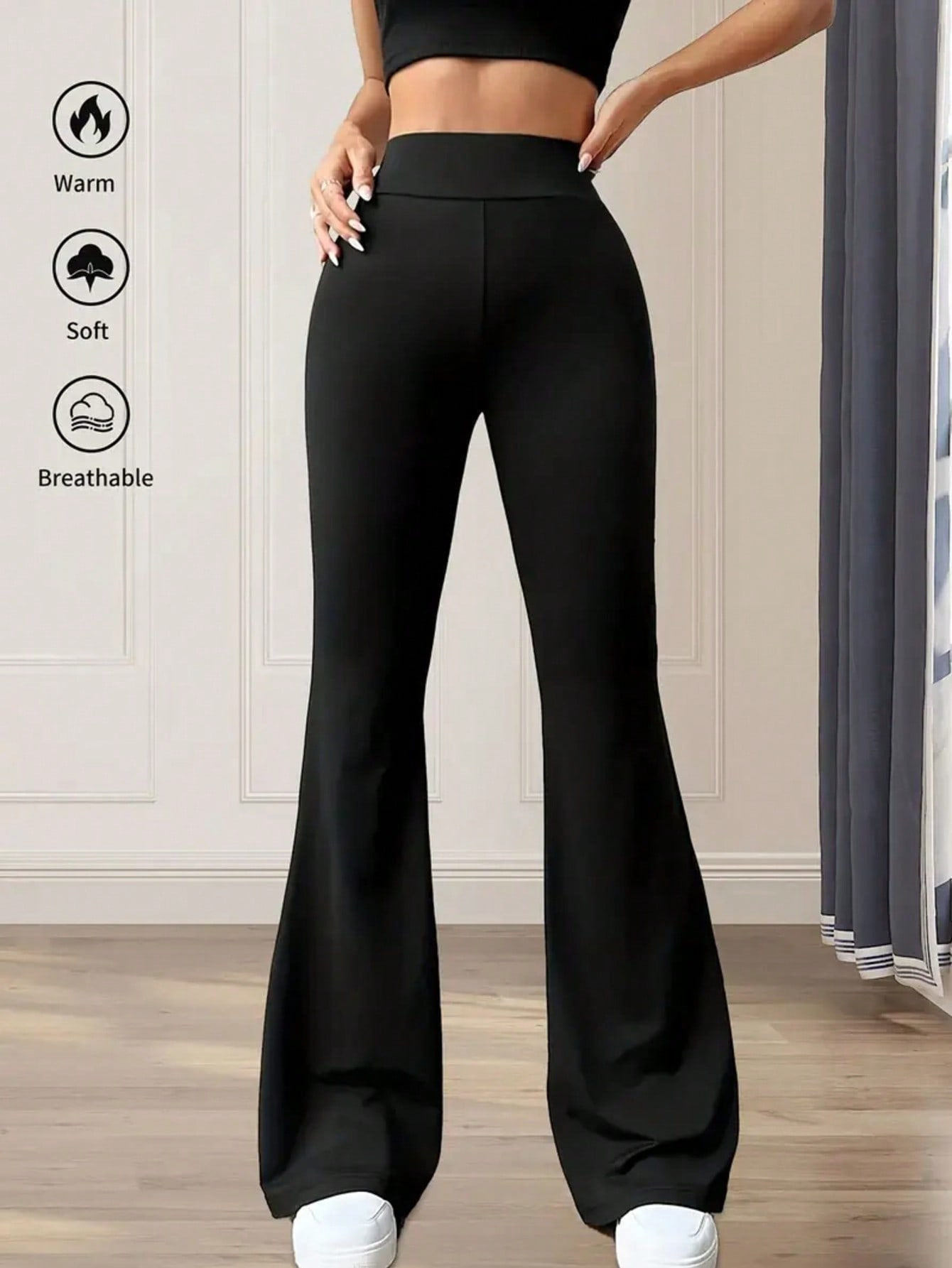 Women's High-Waist Flared Pants Loose Floor-Length Casual Slimming Trousers