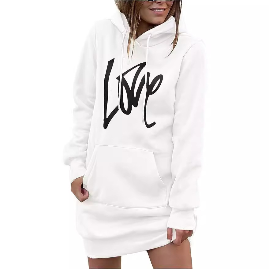 Hooded Midi Sweatshirt Dress with Lace-Up Detail
