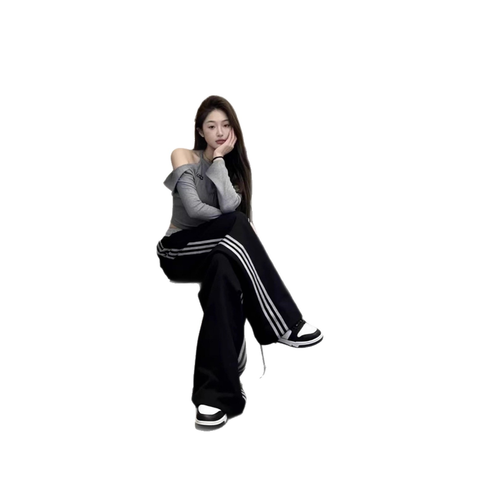 High-Waisted Wide-Leg Track Pants with Side Stripes, Loose Casual Fit