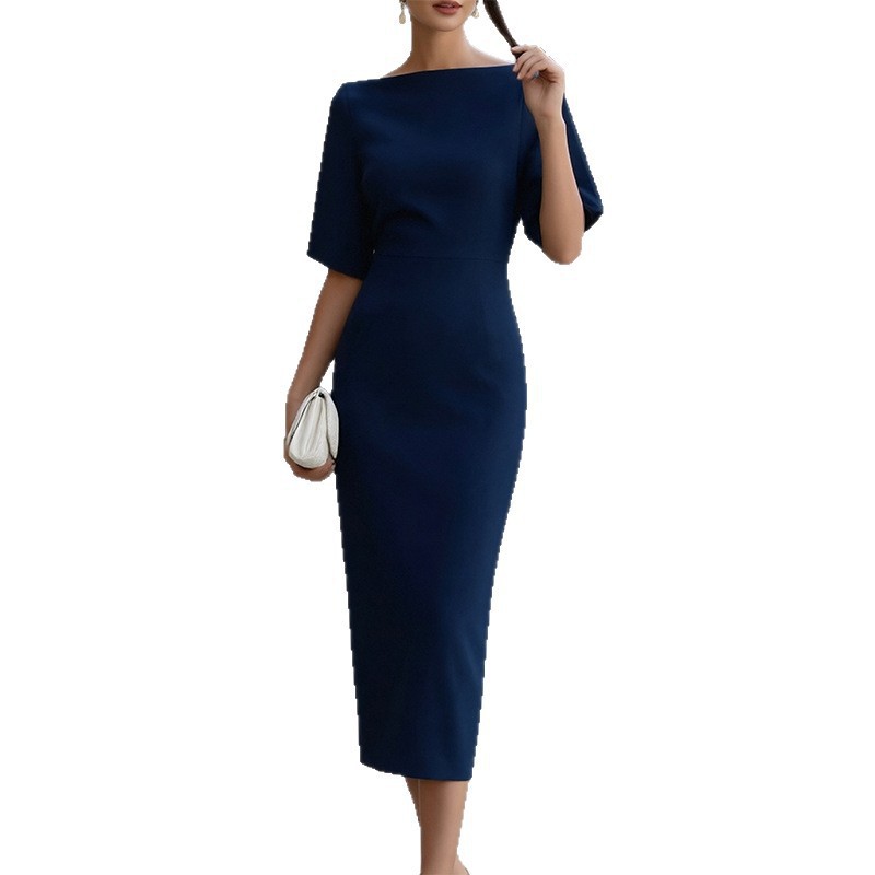 Women's Slim Fit Square Neck Midi Dress Solid Color