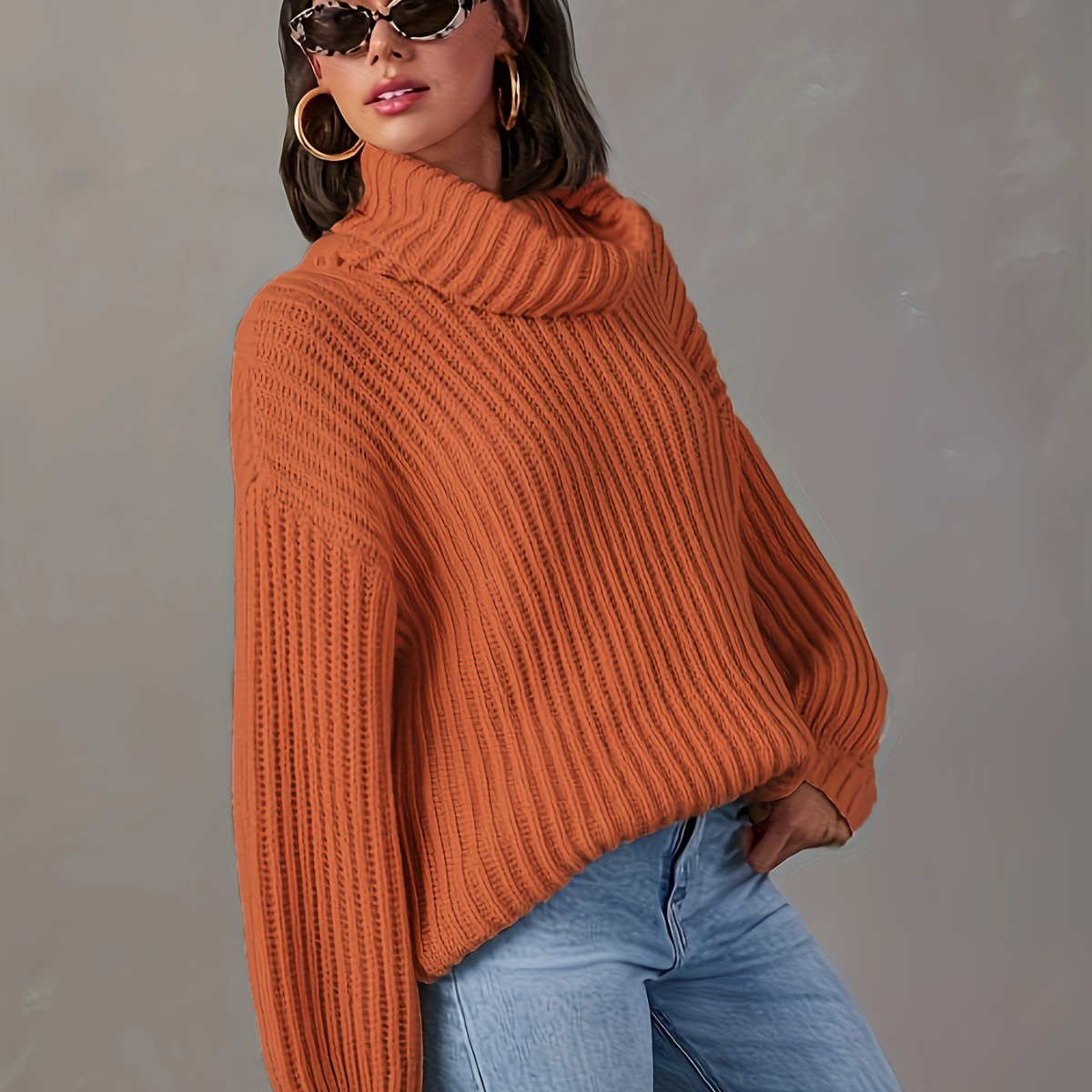 Women's Loose High Neck Wool Blend Pullover Sweater
