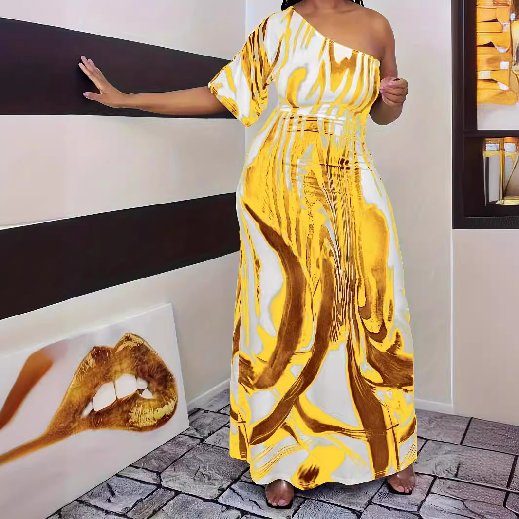 Women's One-Shoulder Cutout Bodycon Maxi Dress