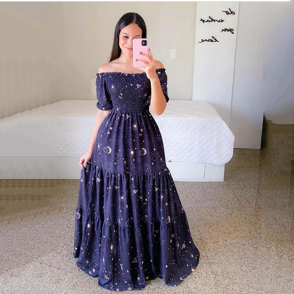 Off-Shoulder Floral Print Long Fairy Dress