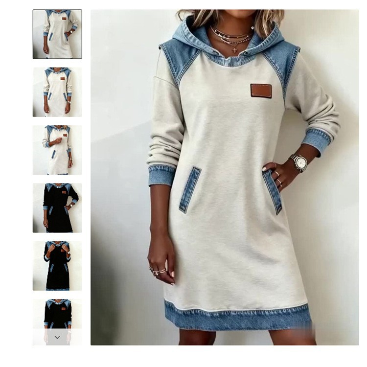 Women's Casual Colorblock Button Long-Sleeve Hooded Sweatshirt Dress