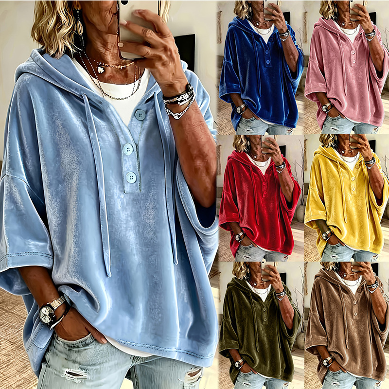 Women's Solid Velvet 3/4 Sleeve Top