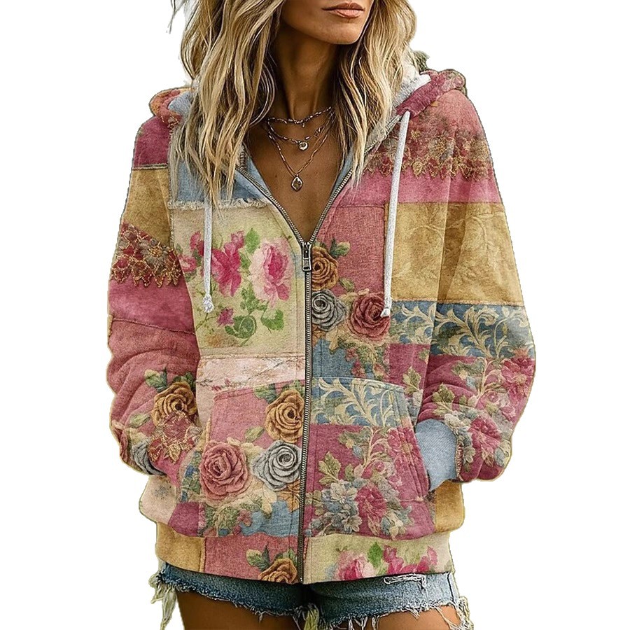 Women's 3D Print Zip-Up Hoodie