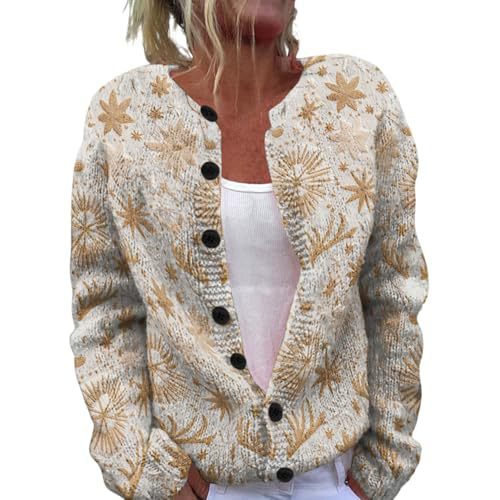 Women's Christmas Print Button Cardigan Sweater