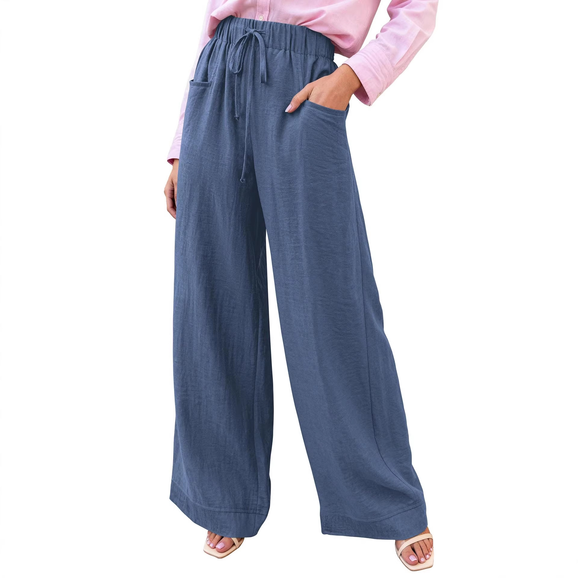 Women's High-Waist Wide-Leg Drawstring Pants Casual Solid Color