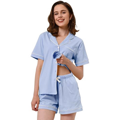 Women's Cuban Collar Short Sleeve Button Lounge Set