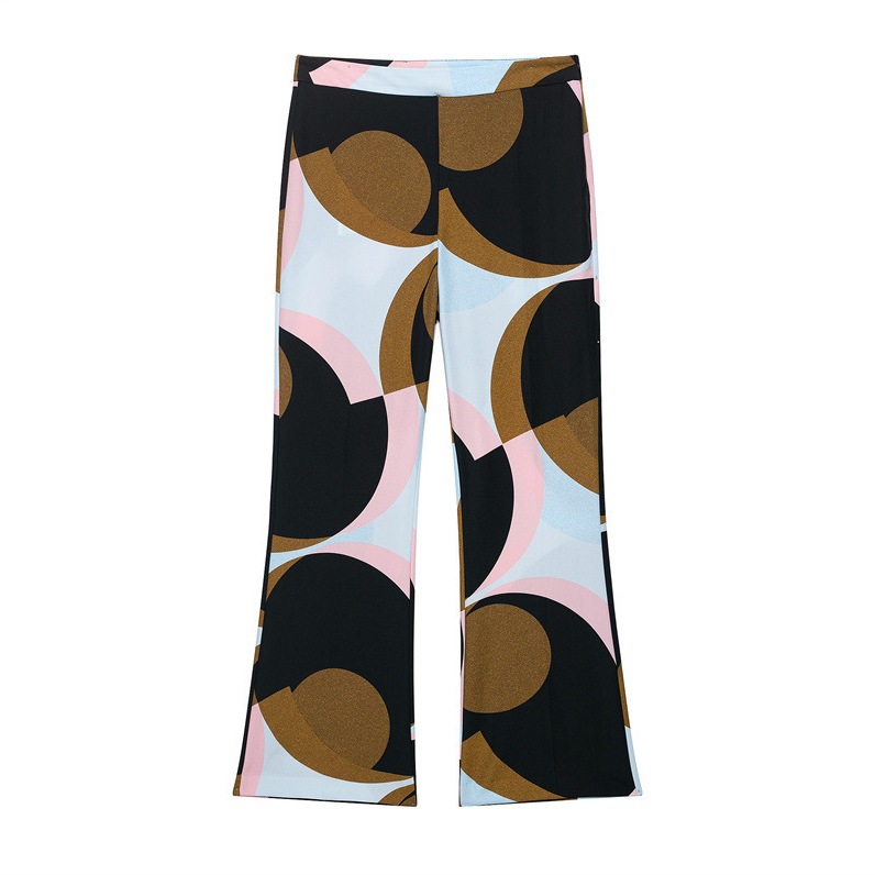 Feather Print Sleeveless Top and Wide-Leg Pants Set