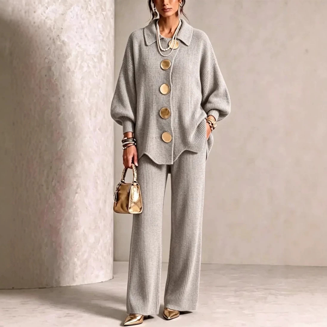 Corduroy Long Sleeve Two-Piece Women's Set