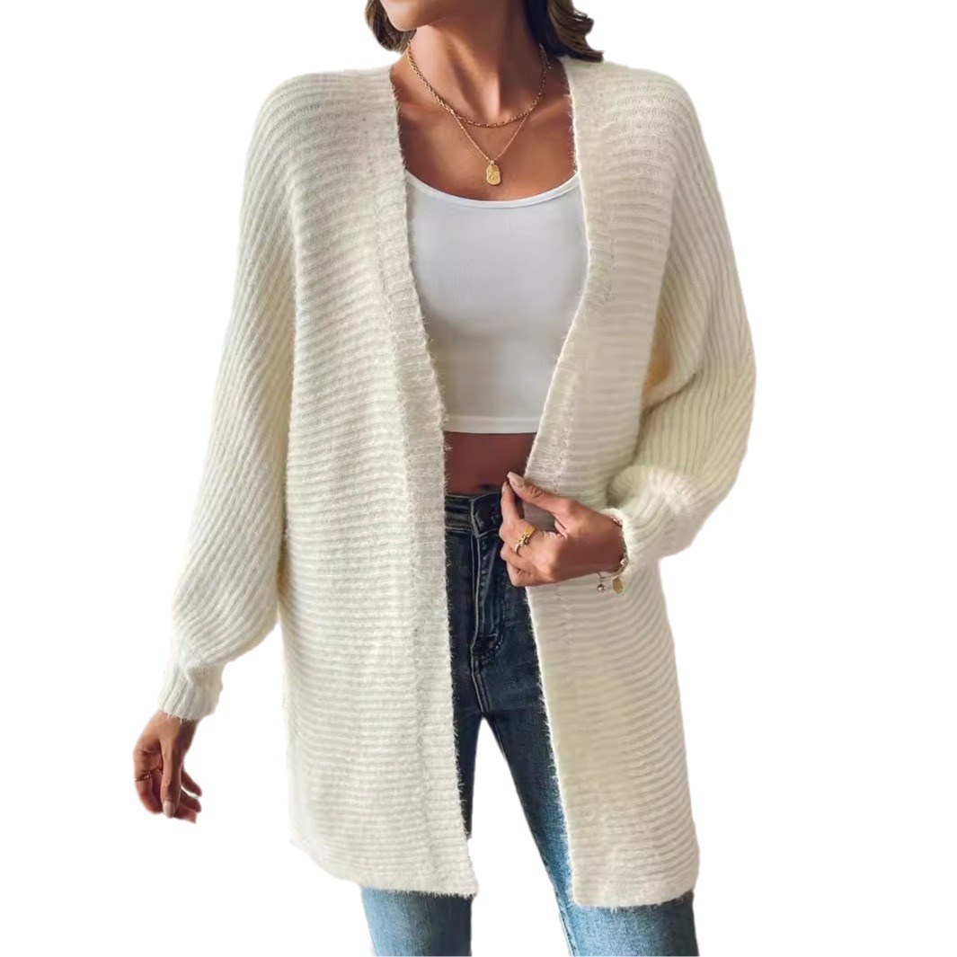 Faux Mink Open-Front Cardigan Long-Sleeve Knit Sweater Coat