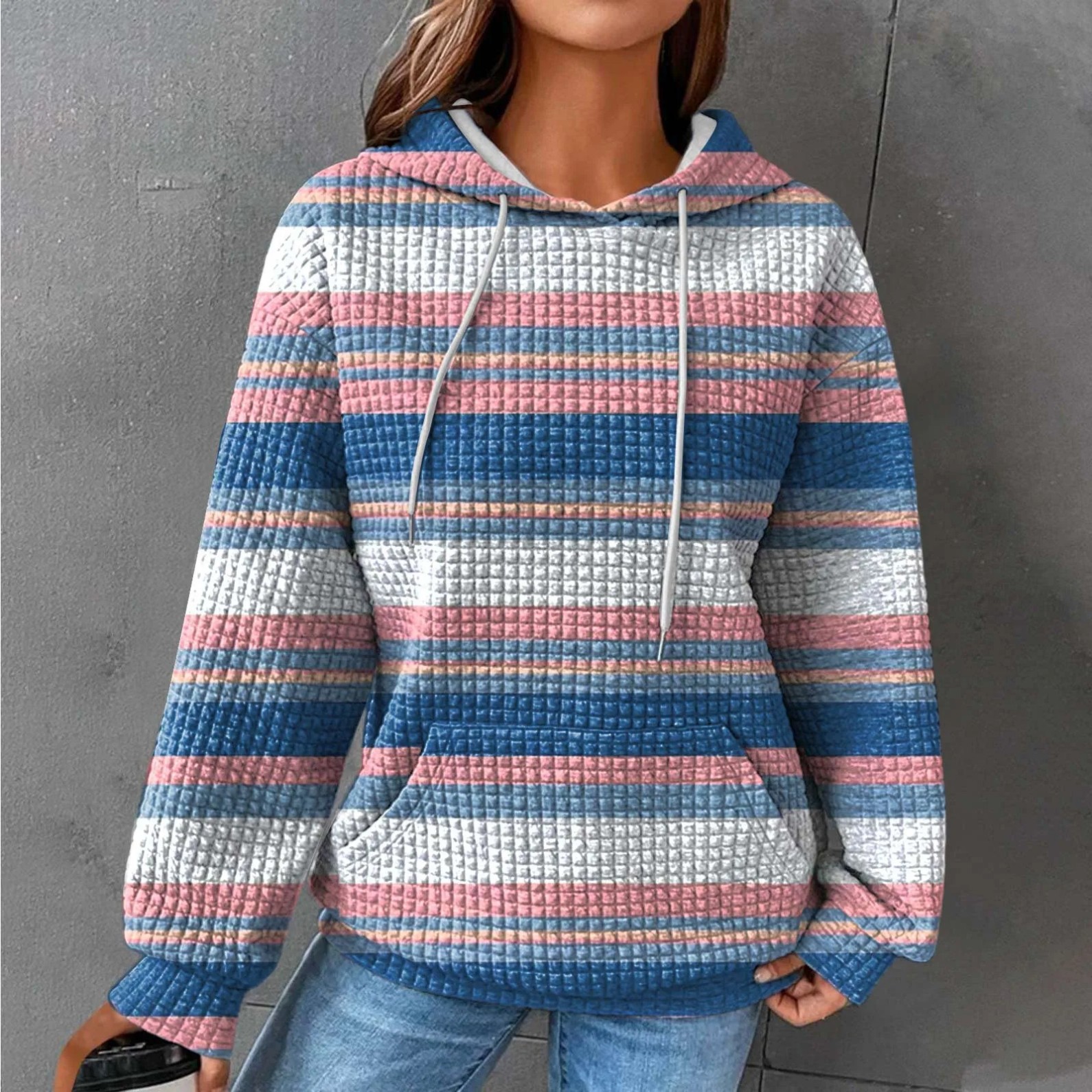Women's Colorful Gradient Striped Print Hoodie