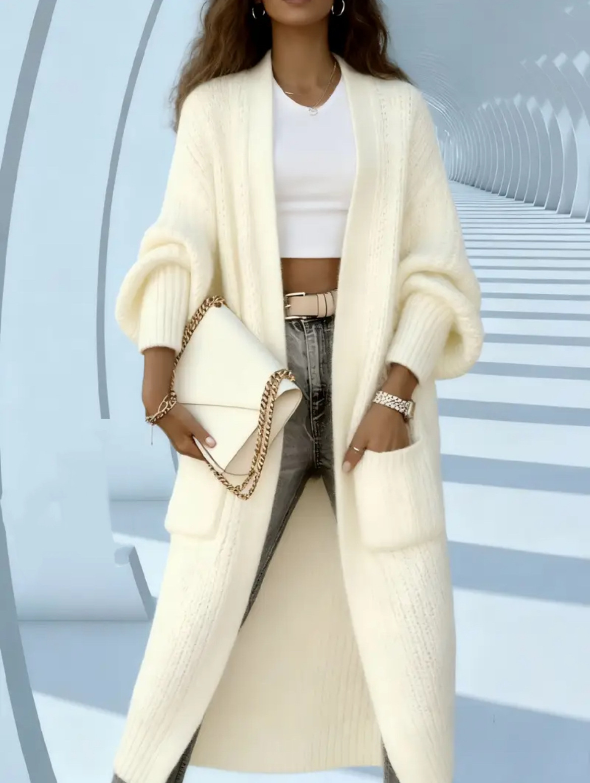 Women's Thick Knit Long Cardigan Sweater Coat Loose V-Neck Long Sleeve Midi