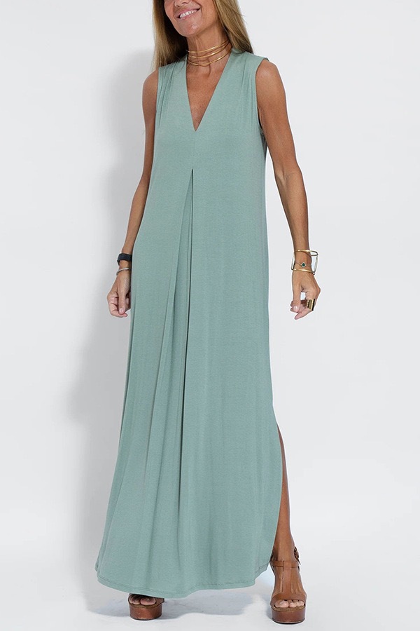 Women's Solid V-Neck Sleeveless Dress and Cardigan Set