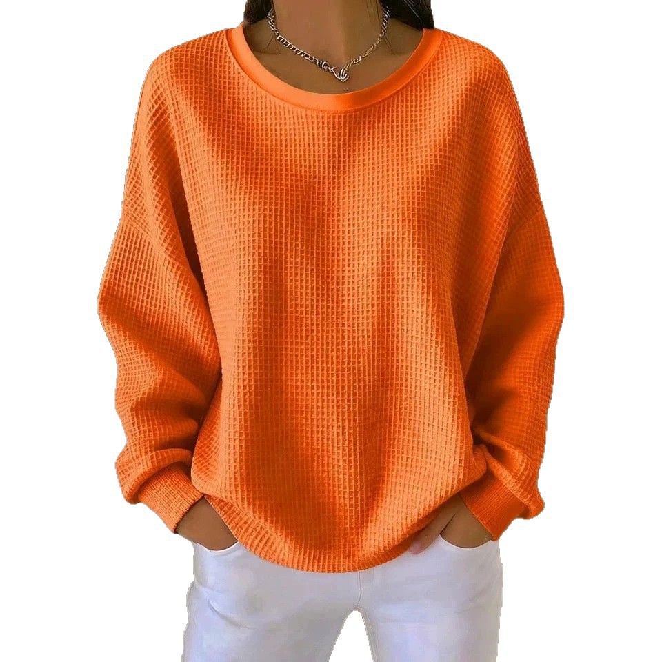 Women's Waffle Knit Crewneck Pullover Sweatshirt