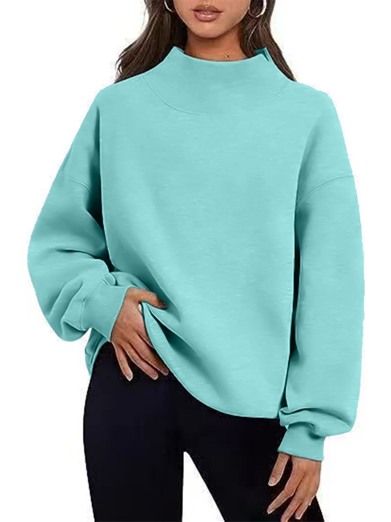 Women's Fleece-Lined Sweatshirt Half Turtleneck Loose Fit