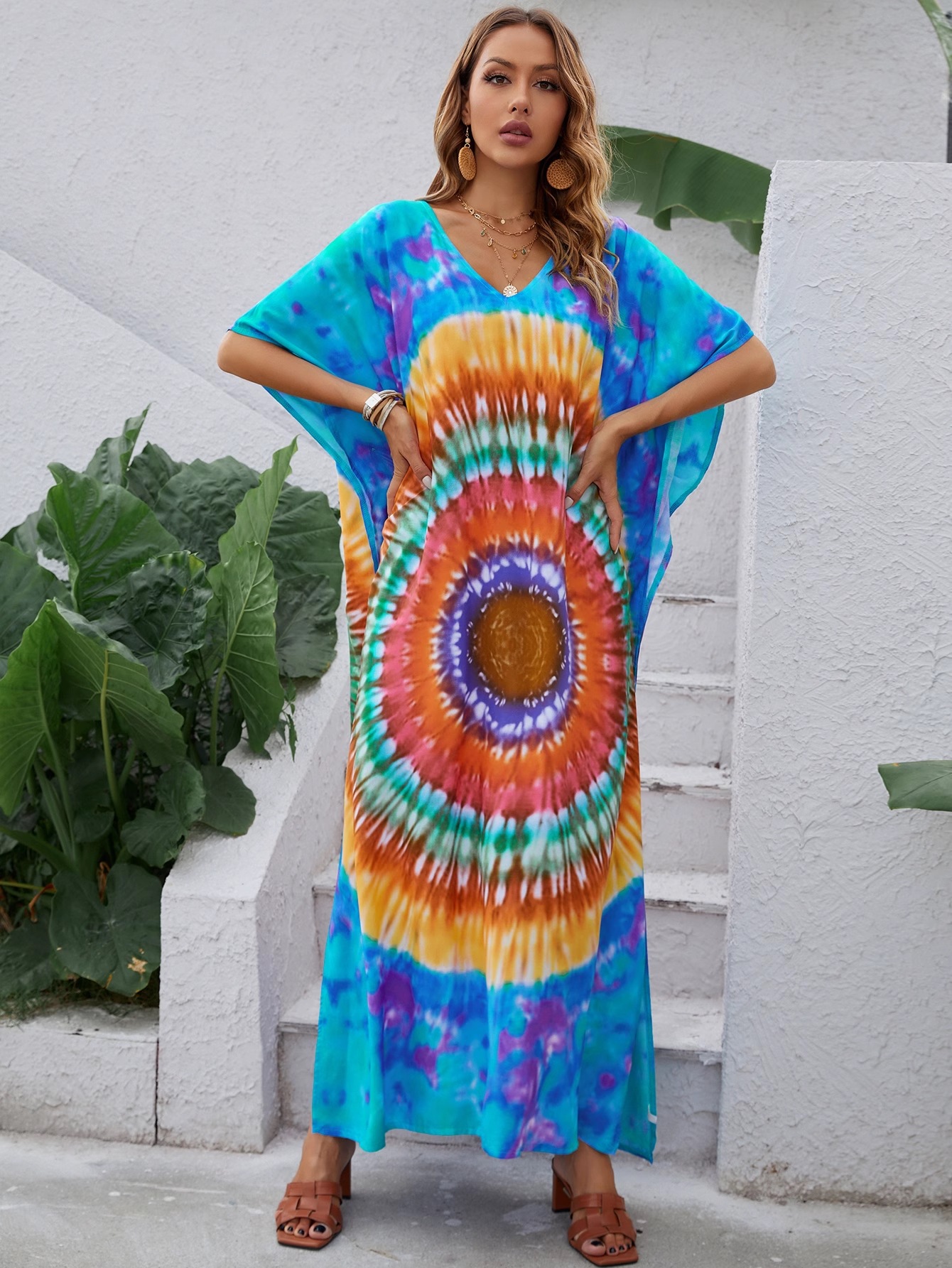 Women's Loose Fit Quick-Dry Printed Beach Cover-Up Long Shirt Sun Protection