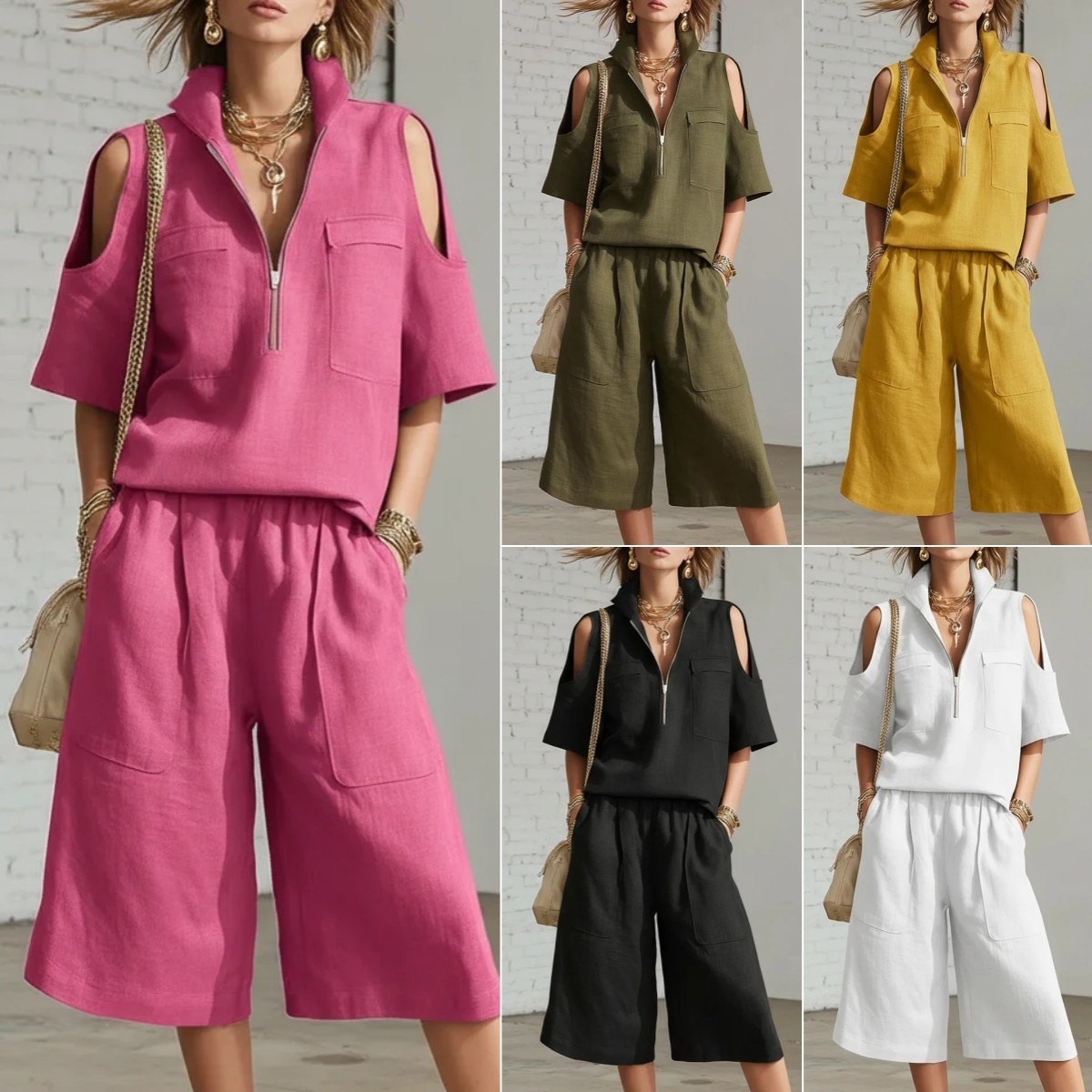Women's Short Sleeve T-Shirt and Shorts Set Solid Color Loose Fit