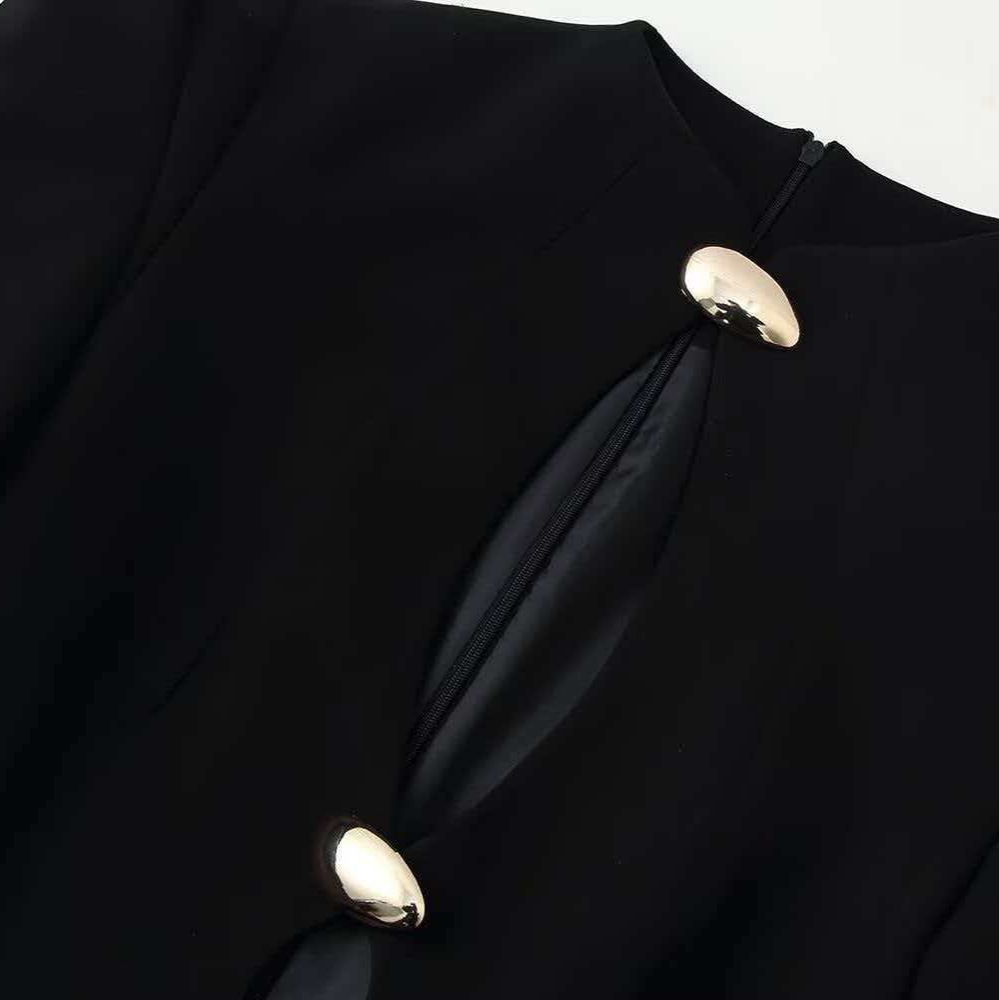 Women's Slim Fit Stand Collar Cutout Long Sleeve Midi Dress