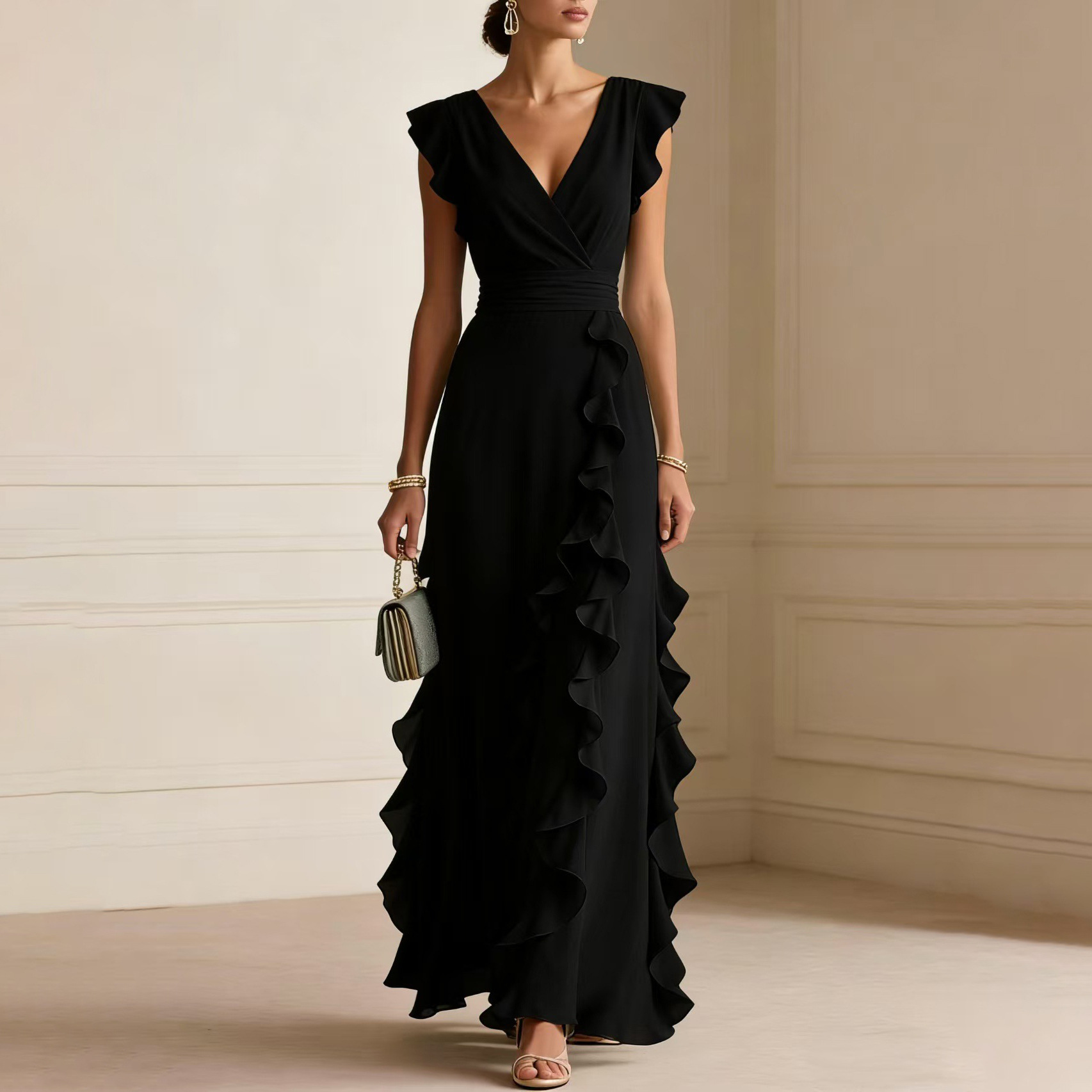 Women's Light Luxury French Style Solid Color Slim Fit Dress