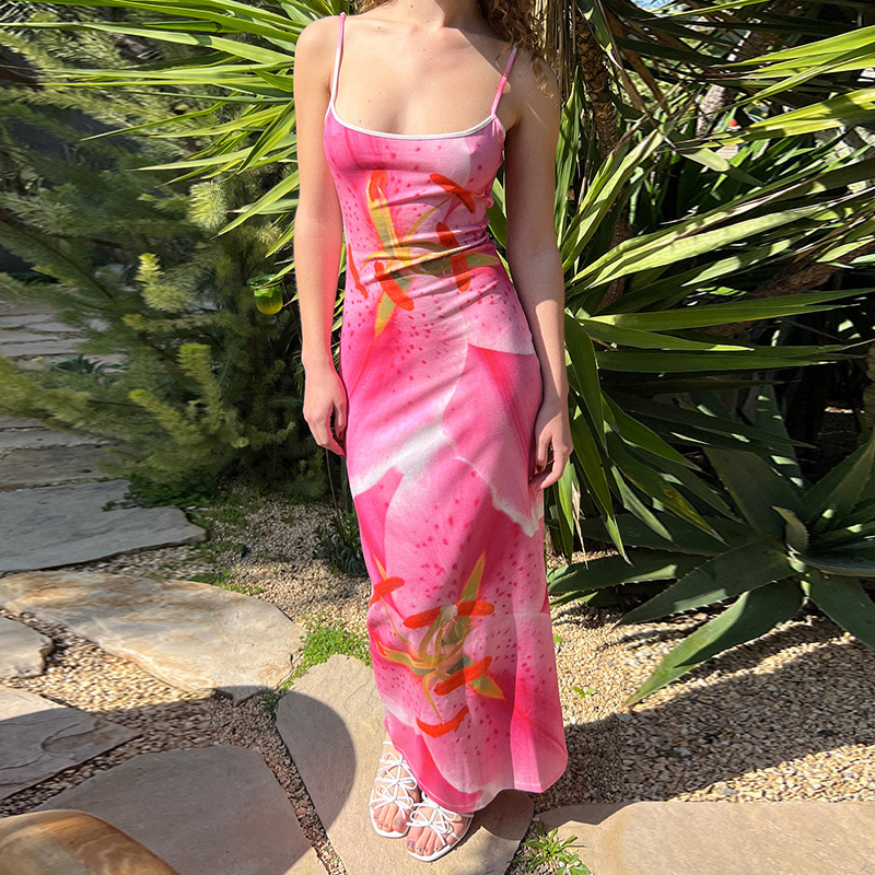 Printed Sleeveless Split Bodycon Maxi Dress