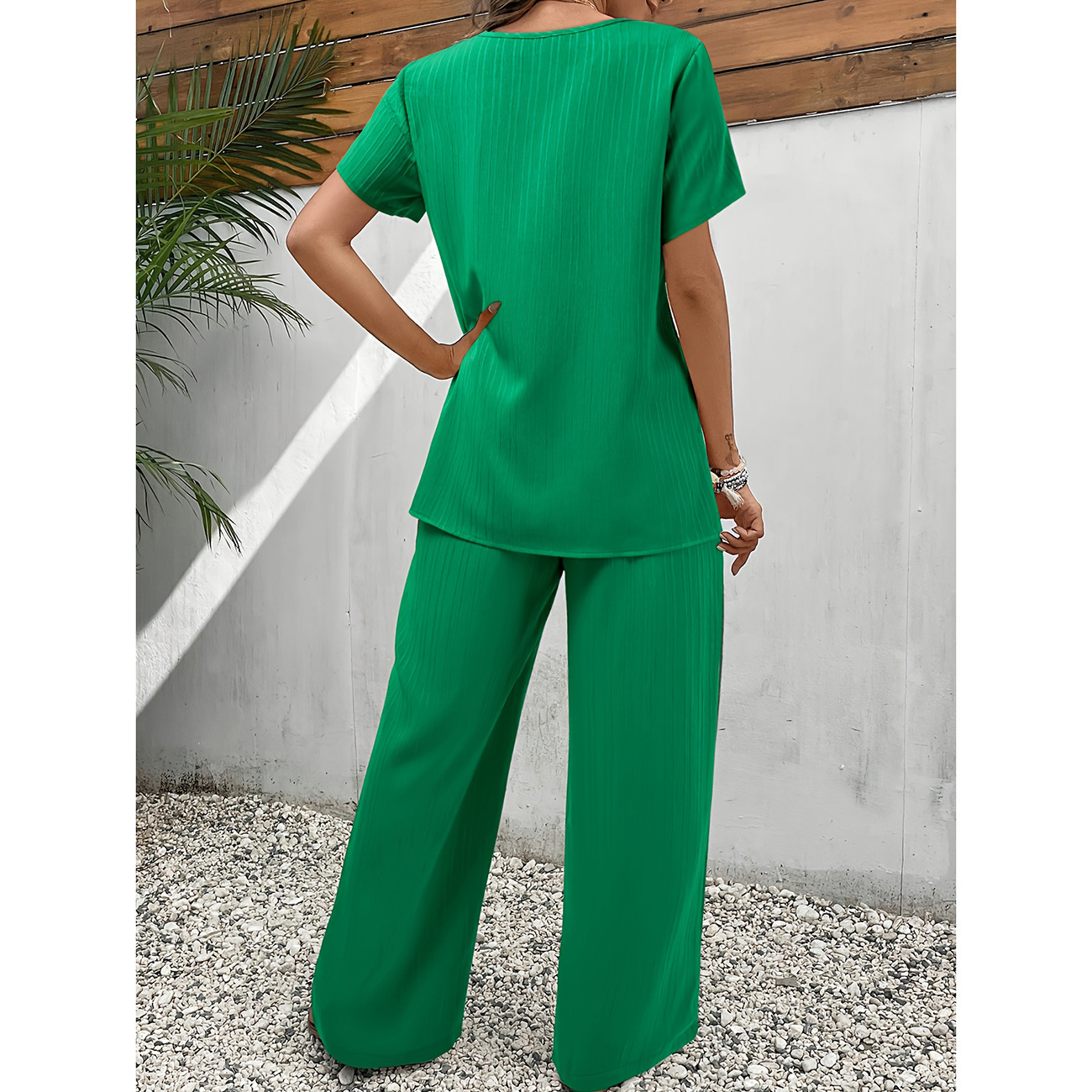Women's Casual Cross-Front Asymmetric Wide-Leg Pants Set Plus Size Summer