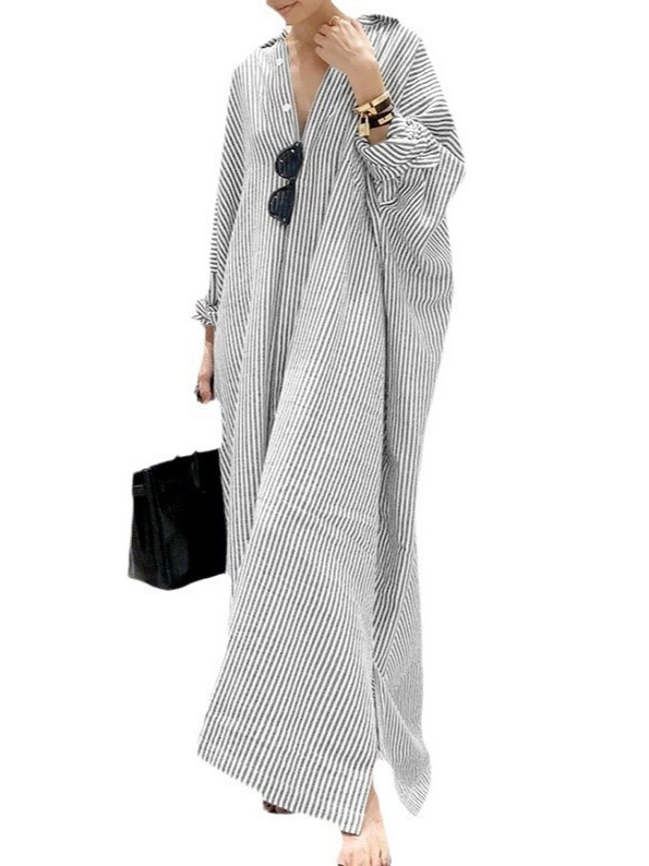 Women's Plus Size Striped Print Long Dress with Cardigan