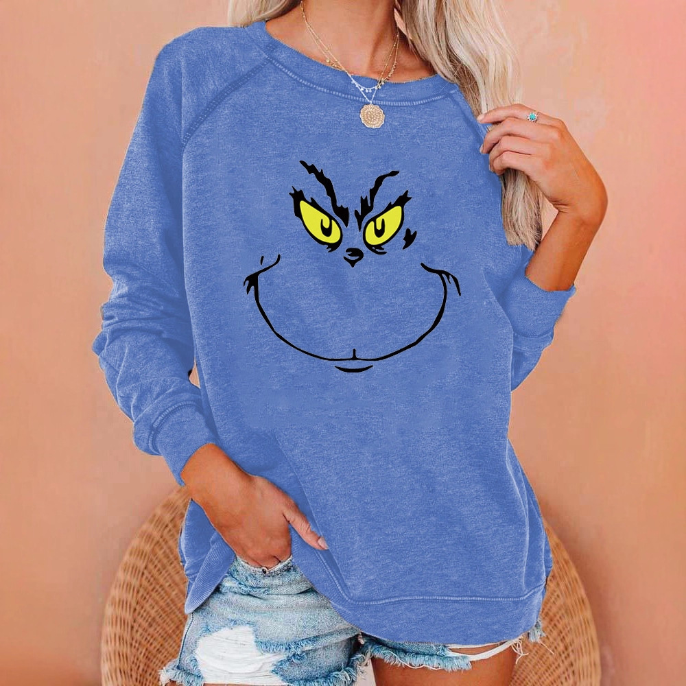 Women's Christmas Grinch Smiley Face Crewneck Sweatshirt