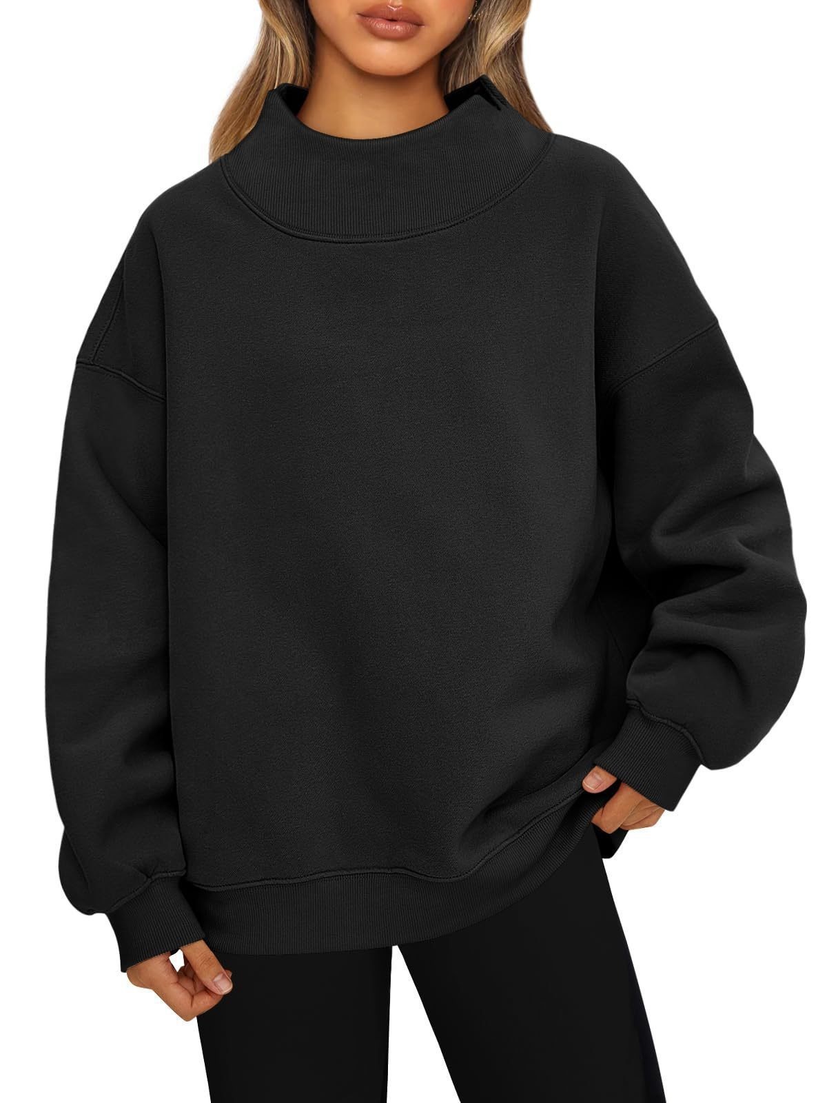 Loose Solid Color Turtleneck Long Sleeve Sweatshirt for Women