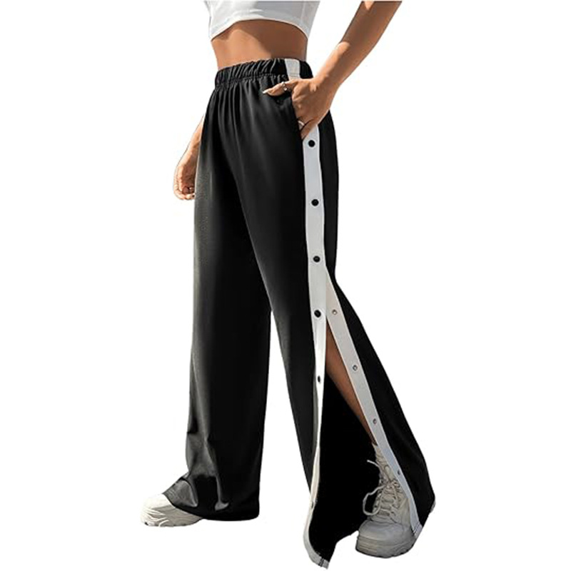 Women's Color-Block Wide-Leg Sweatpants with Button Detail