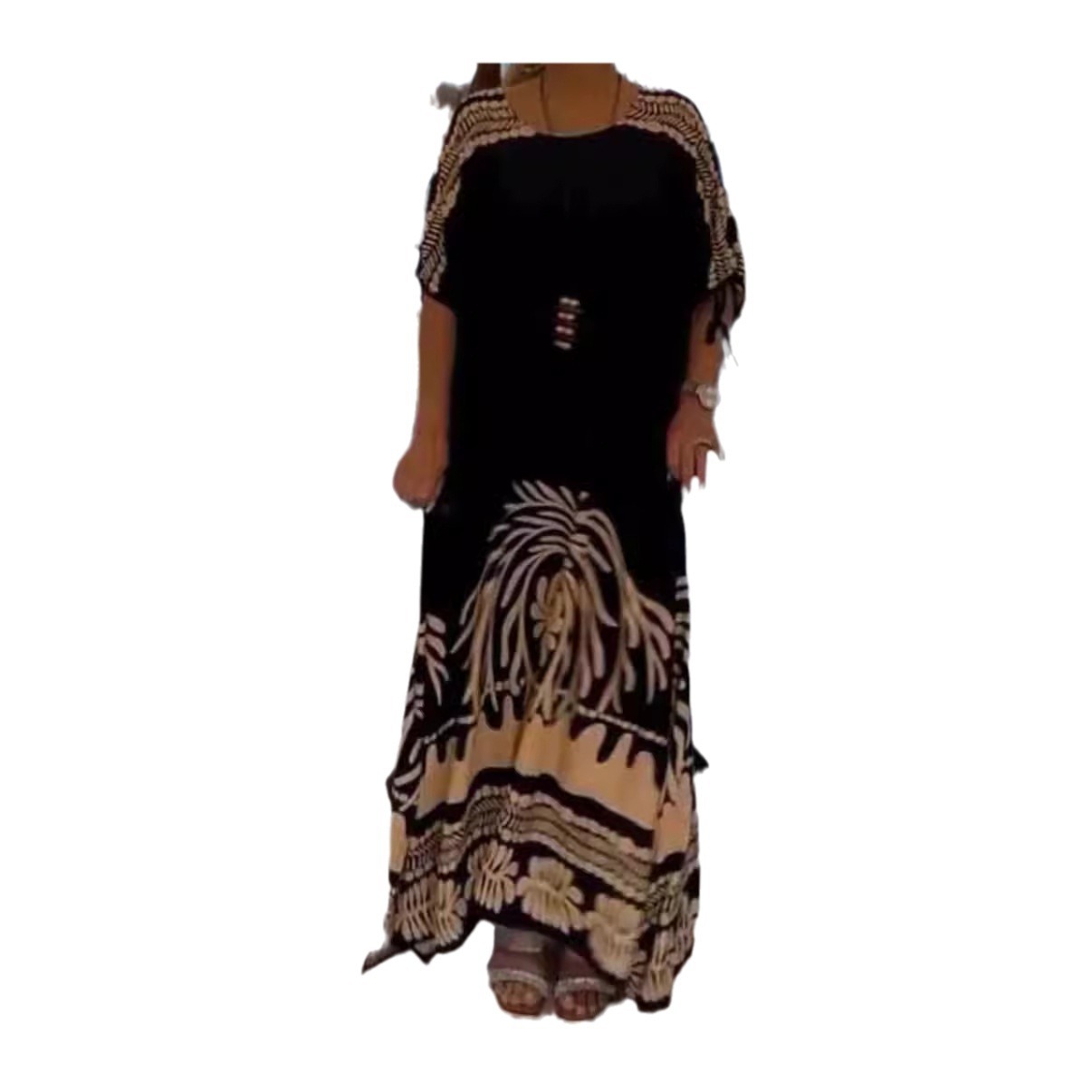 Elegant Floral Print Round Neck Half Sleeve Maxi Dress
