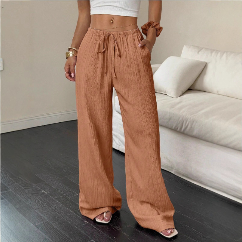 Women's Solid Straight-Leg Mid-Rise Pants with Pockets