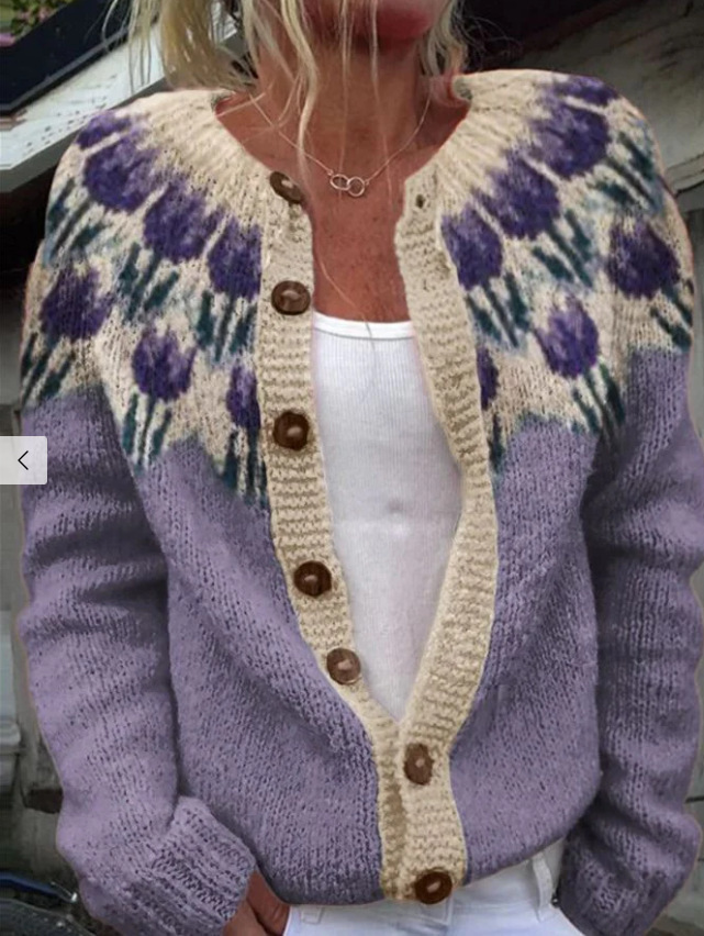 Women's Floral Print Button Cardigan Sweater