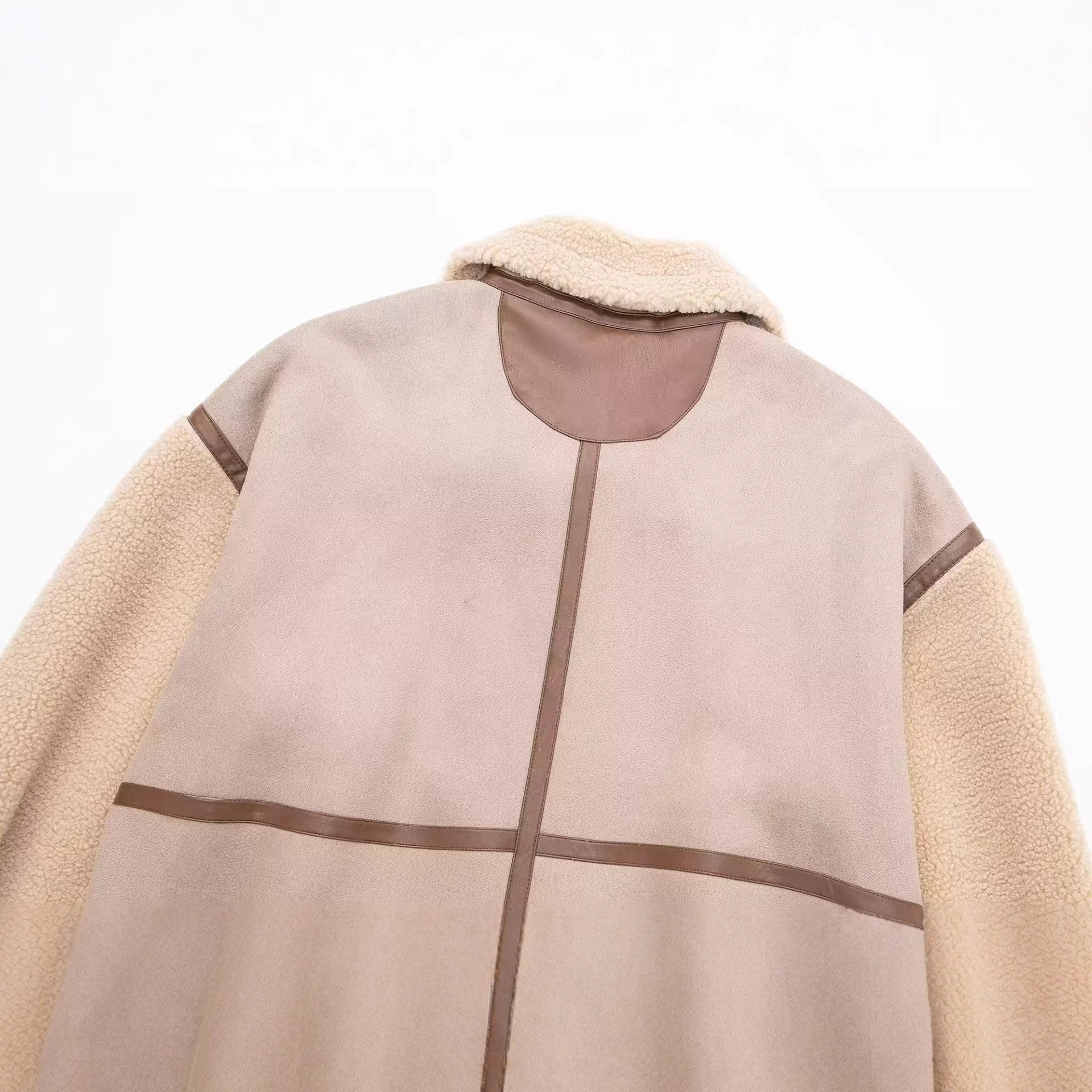 Women's Faux Suede Spliced Collar Long Sleeve Jacket