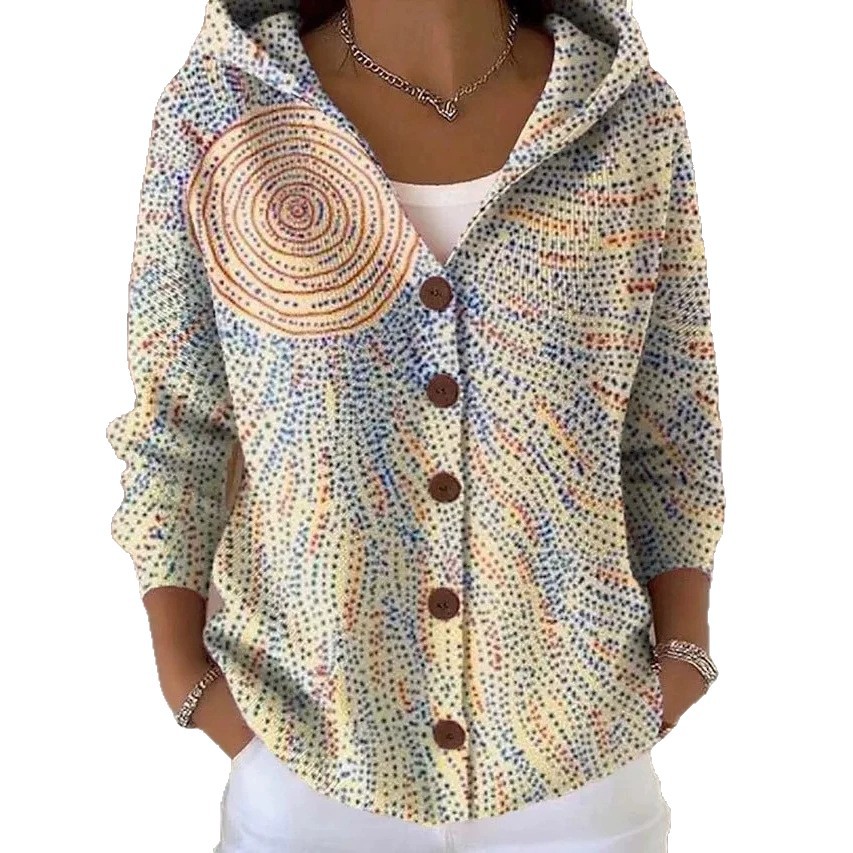 Women's Polka Dot Swirl Print Casual Hoodie