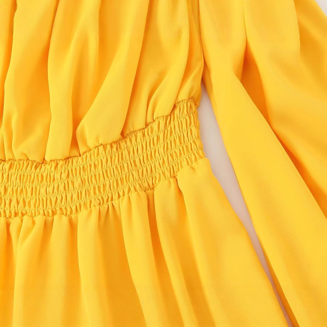 Yellow French Vintage Off-Shoulder Midi Dress Slimming