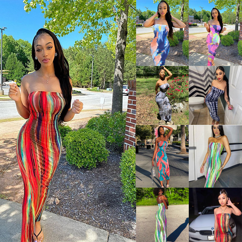 Women's Plus Size Tie-Dye Print Off-Shoulder Tube Dress