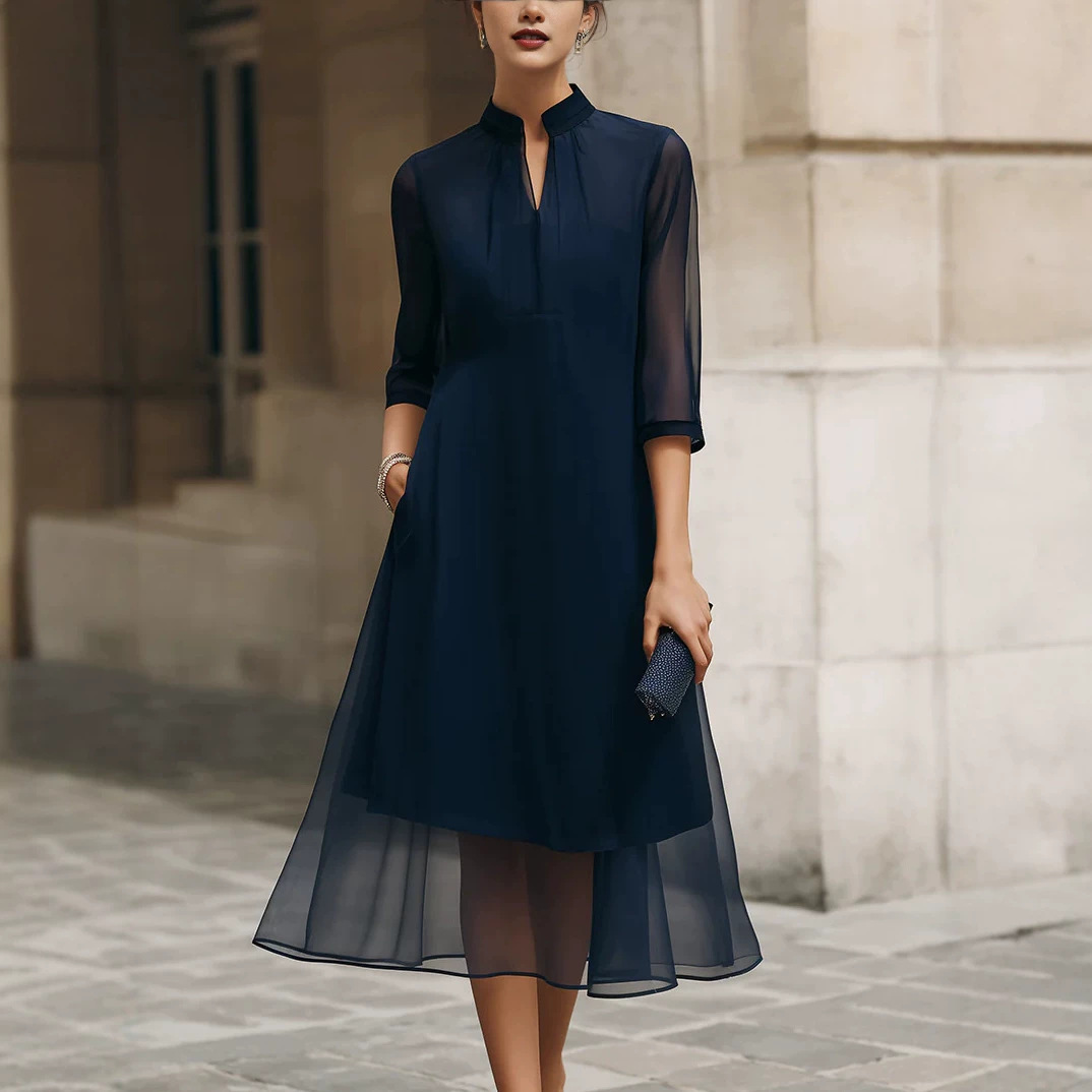 Elegant Mesh Panel Midi Dress for Women