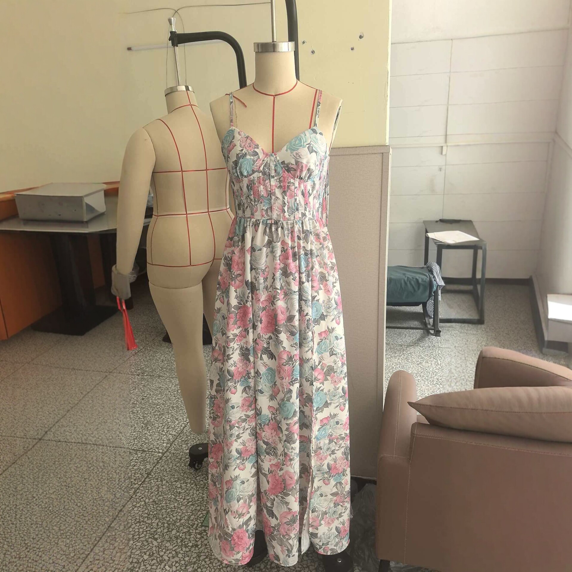 Vintage Floral V-Neck High-Slit Cami Maxi Dress