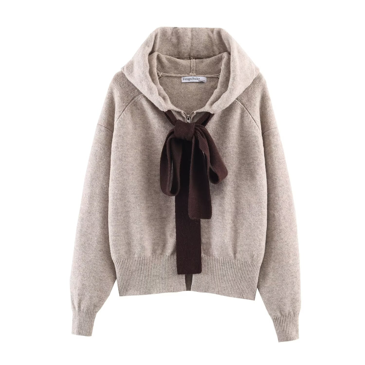 Women's Bow Knit Hooded Cardigan Casual