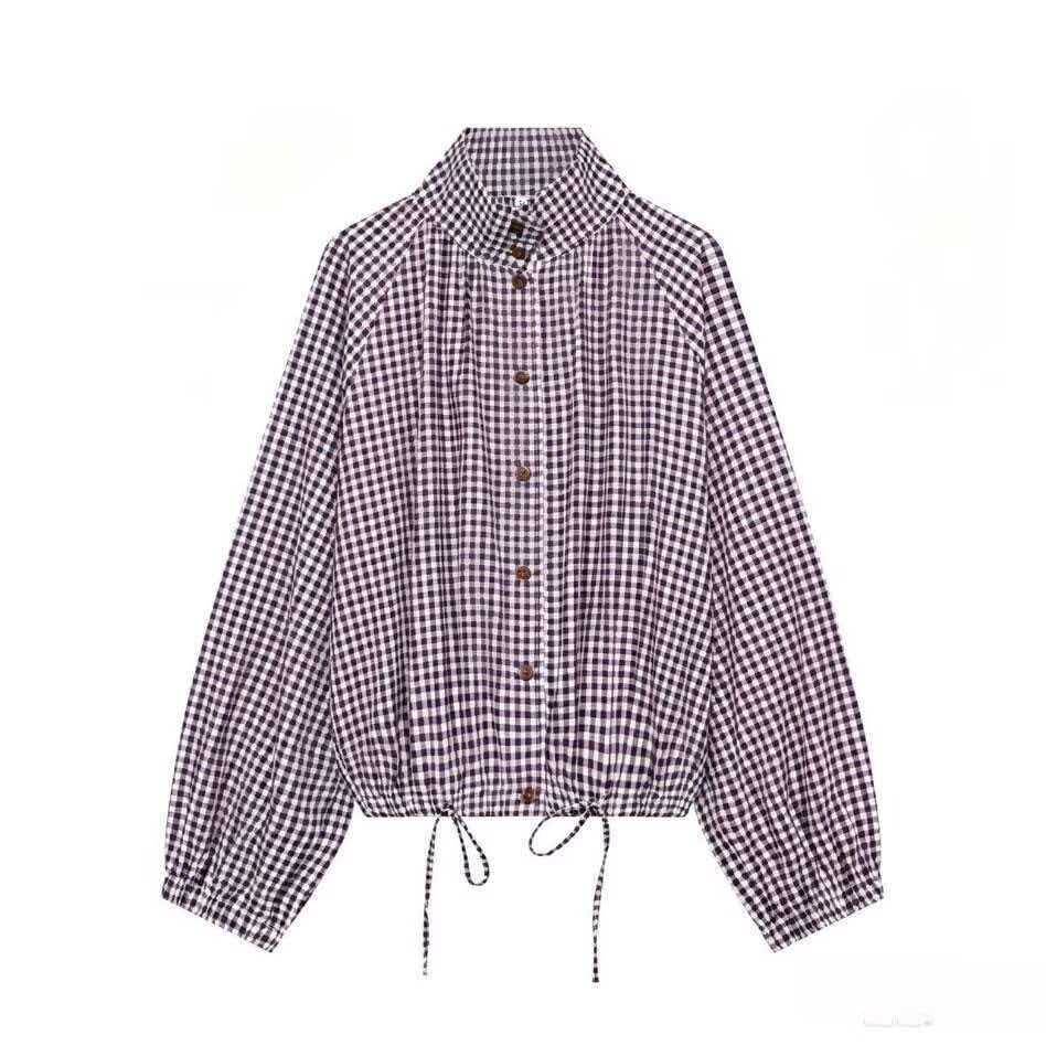 Women's Plaid Stand Collar Loose Casual Jacket