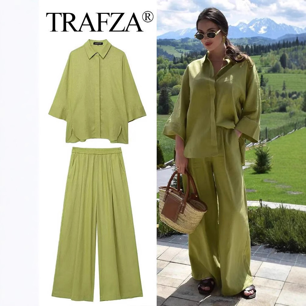Relaxed Shirt & Wide-Leg Pants Casual Set