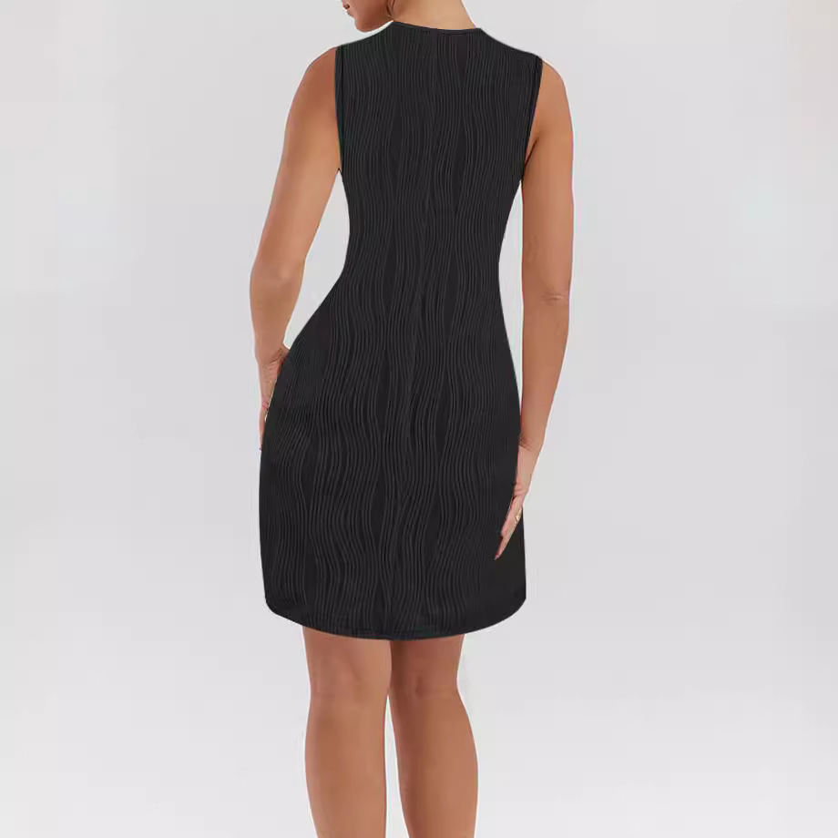 Women's Sleeveless V-Neck Midi Dress with Metal Button Detail