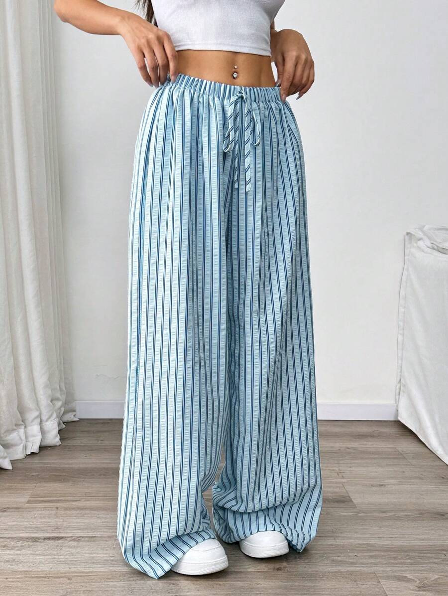 Women's Color-Block Textured Straight-Leg Pants with Pockets and Drawstring Waist