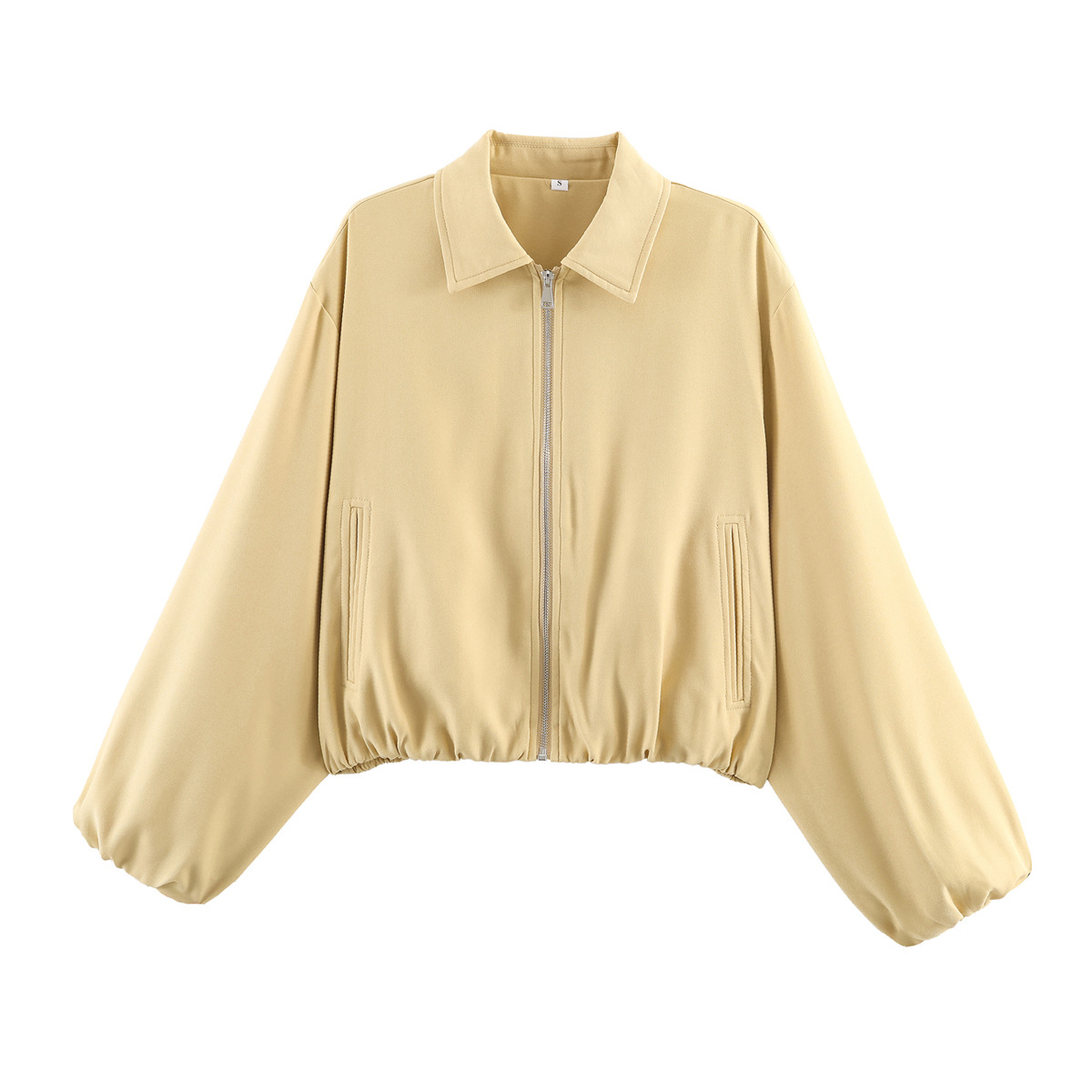 Women's Zip-Up Bomber Jacket with Puff Hem