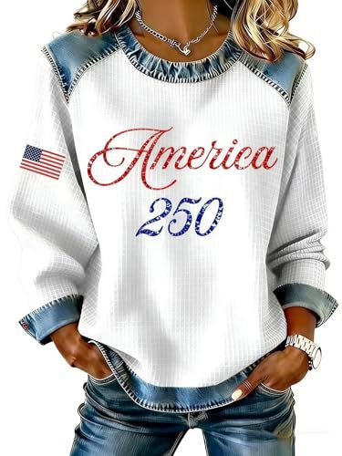 Women's Eagle American Flag Print Crewneck Sweatshirt