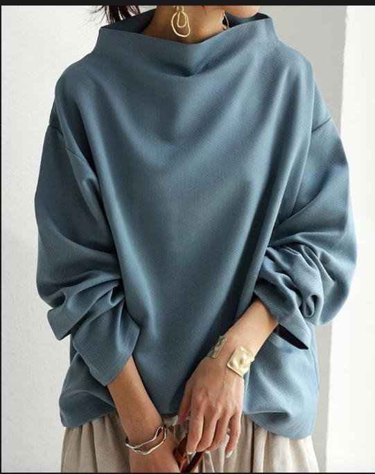 Women's Loose Fit Mock Neck Long Sleeve Top